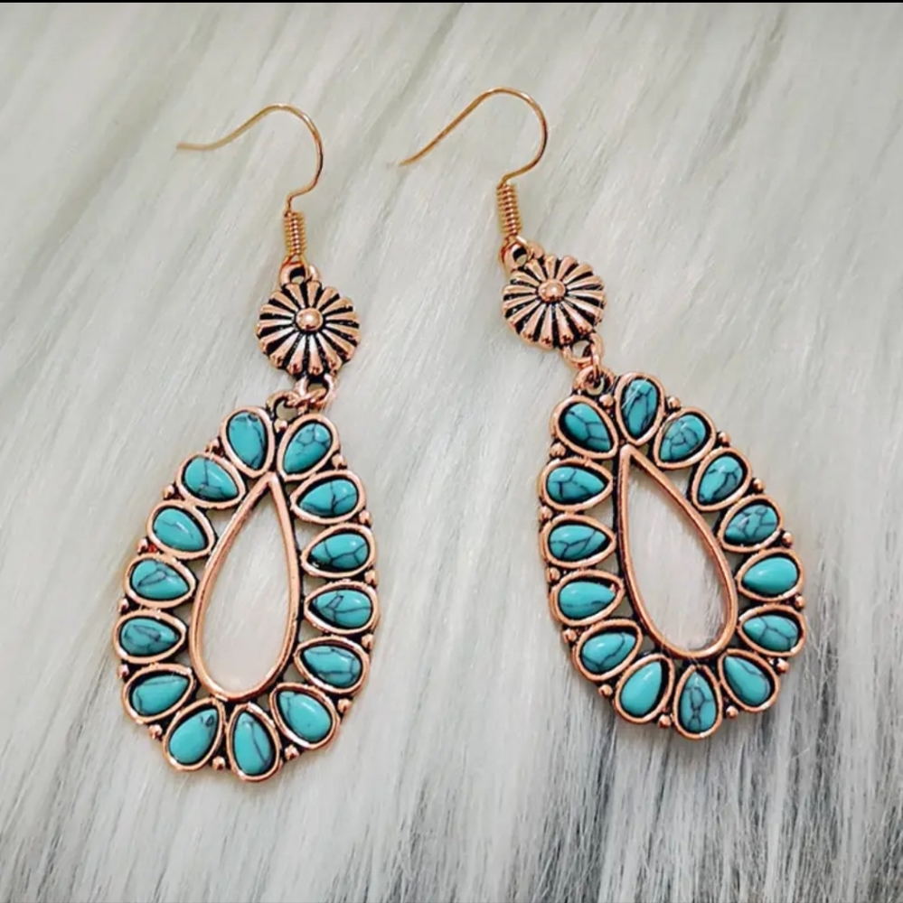 Antique Bronze Turquoise Earrings